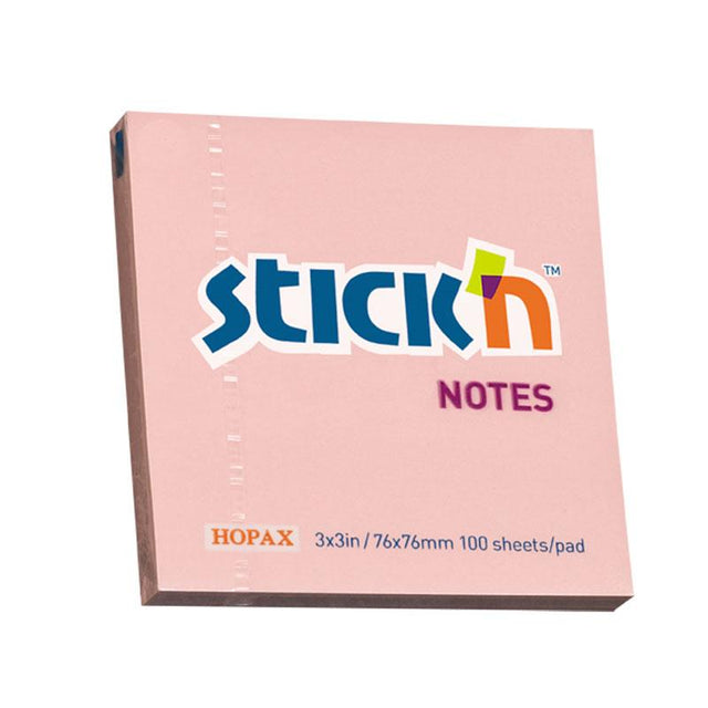 Bright pink Stick'n Notes 76x76mm pad with 100 sheets for reminders and to-do lists, perfect for organization.