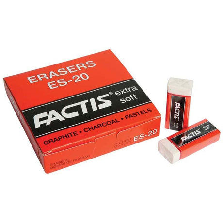 Factis Eraser ES20: Soft white plastic eraser for flawless, residue-free corrections and easy cleanup for artists and professionals.