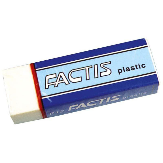 Factis Eraser P12: Soft white plastic eraser for precise, clean removal of pencil marks, ideal for artists and students.