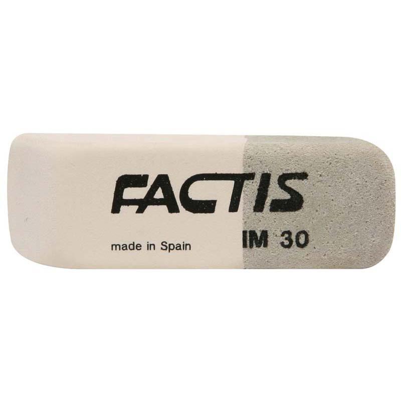 Factis Eraser IM30, dual-sided for pencil and ink with precision erasing and a bevelled shape for detailed corrections.