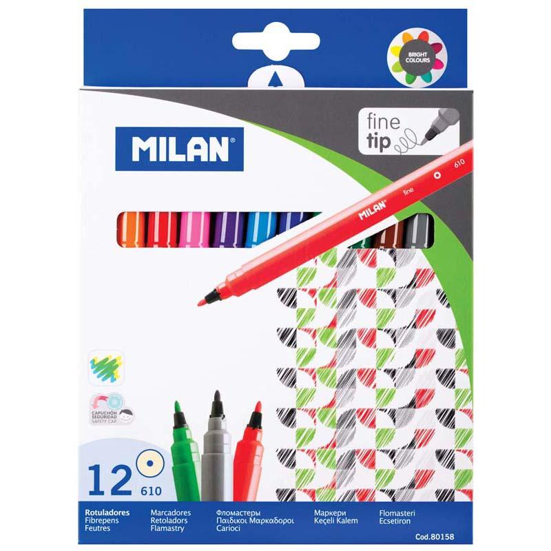 Milan Markers Fine Tip Pack 12 Assorted Colours