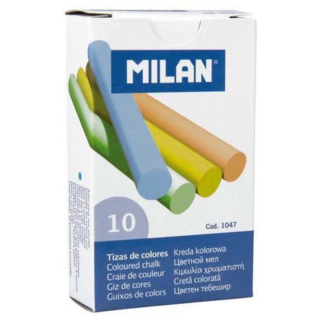 Vibrant Milan Chalk Coloured Pack of 10, non-toxic and easy to erase, perfect for classrooms and creative projects.