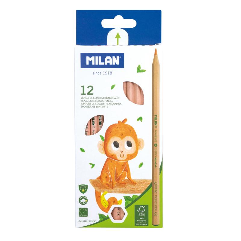 Milan Coloured Pencils, hexagonal pack of 12 eco-friendly pencils in vibrant colors for artists of all levels.