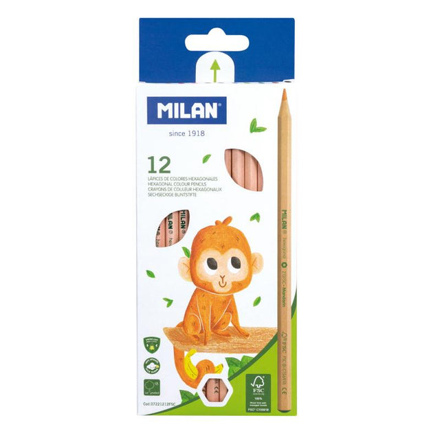 Milan Coloured Pencils, hexagonal pack of 12 eco-friendly pencils in vibrant colors for artists of all levels.