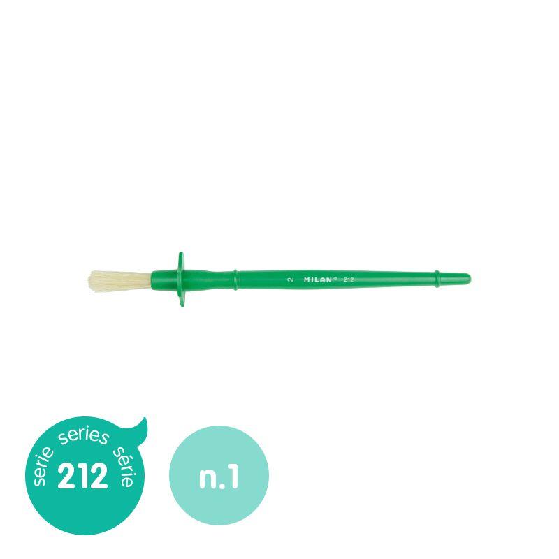 Milan Bristle Glue Brush Size 1 with round natural bristles and green plastic handle, ideal for precision gluing and crafting.