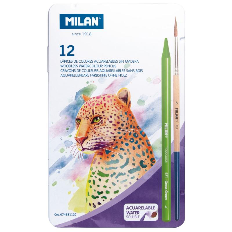 Set of 13 vibrant water-soluble colored pencils, perfect for blending and creating watercolor effects.