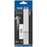 Milan White Drawing Pencils Pack 3 + Eraser