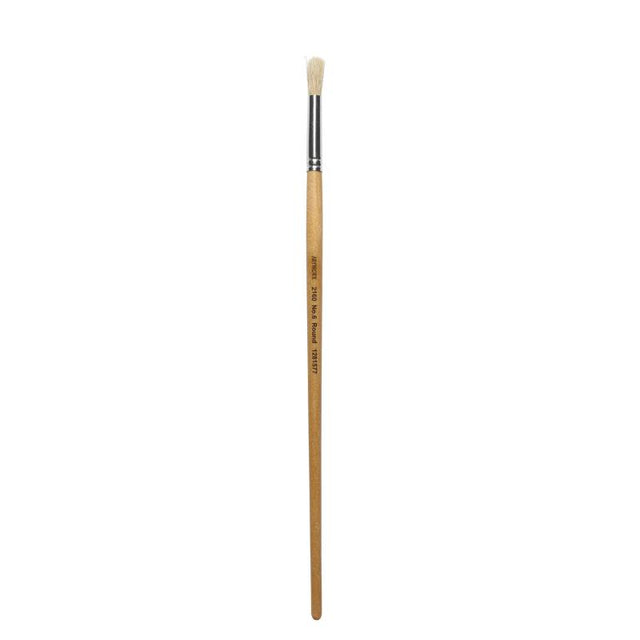 Artworx Paint Brush 2160 Round Size 6 features 8mm hog hair bristles for versatile, smooth painting across various media.