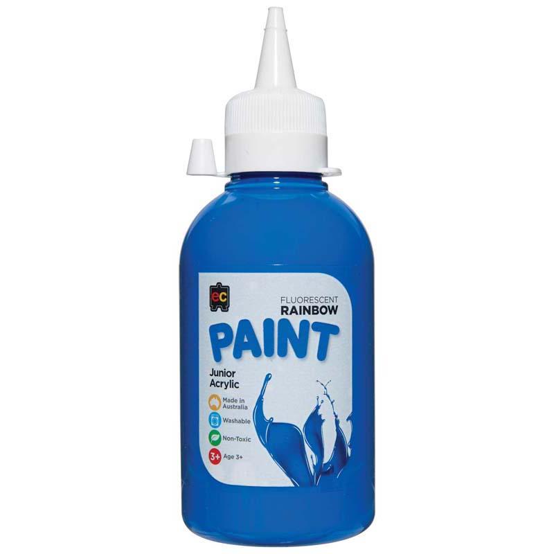 Vibrant EC Paint Rainbow Fluoro Blue 250ml, perfect for artists of all ages, ideal for canvas, crafts, and DIY projects.