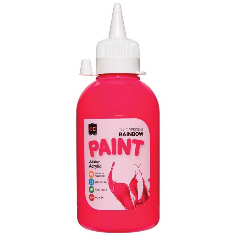 Vibrant EC Paint Rainbow Fluoro Pink 250ml in eco-friendly bottle, perfect for bold art projects and safe for all ages.