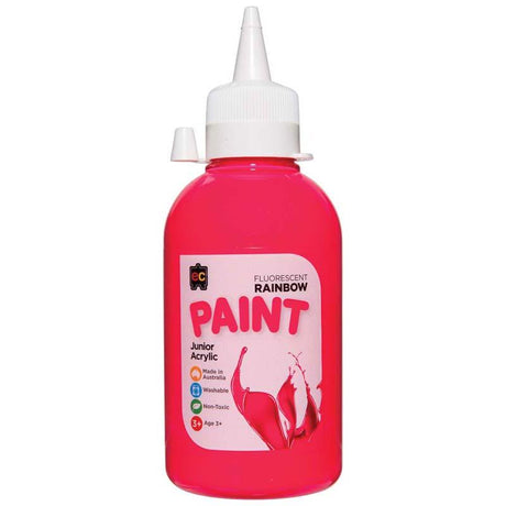 Vibrant EC Paint Rainbow Fluoro Pink 250ml in eco-friendly bottle, perfect for bold art projects and safe for all ages.