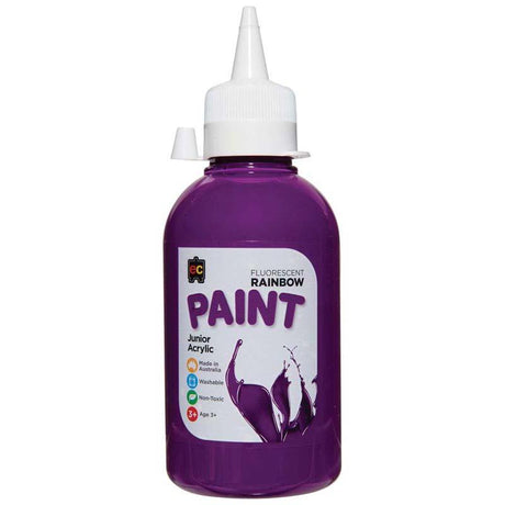 Vibrant 250ml EC Paint Rainbow Fluoro Purple, perfect for artists and DIY projects, fast-drying and eco-friendly.