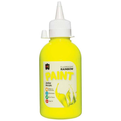 Vibrant non-toxic Fluoro Yellow paint in a 250ml bottle for safe art projects, ideal for kids and adults.