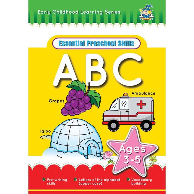 Greenhill Activity Book for 3-5 years featuring engaging ABC lowercase activities and vibrant illustrations for early literacy skills.