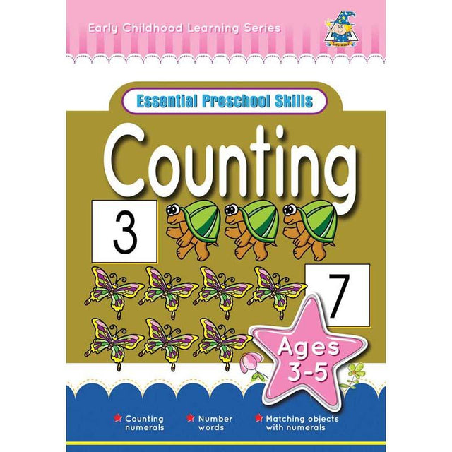 Greenhill Activity Book for 3-5 year-olds featuring vibrant illustrations and interactive counting activities.