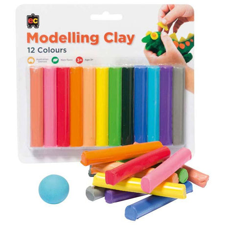 Vibrant 12-color EC Rainbow Modelling Clay pack, non-toxic, soft, reusable, perfect for creative projects and kids' art activities.