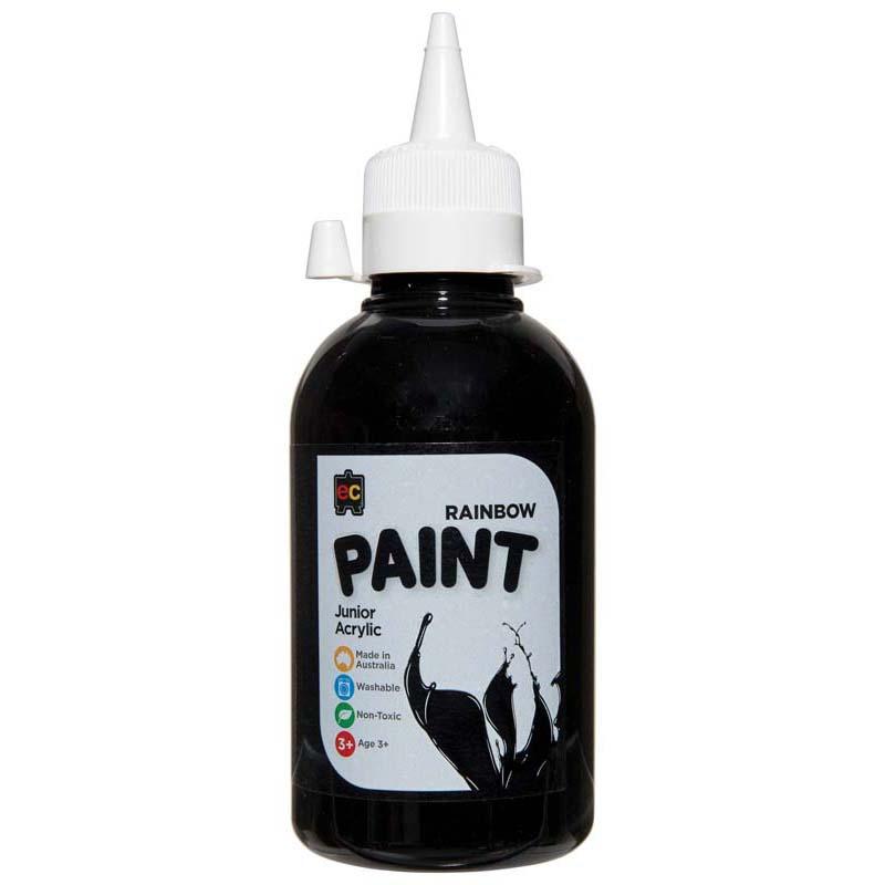 EC Paint Rainbow Acrylic Black 250ml bottle, vibrant thick paint for canvas, wood, and fabric, eco-friendly formula.