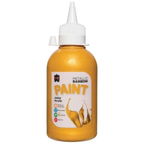 EC Paint Rainbow Acrylic Gold 250ml in an eco-friendly bottle, vibrant gold color ideal for artists and crafters of all ages.