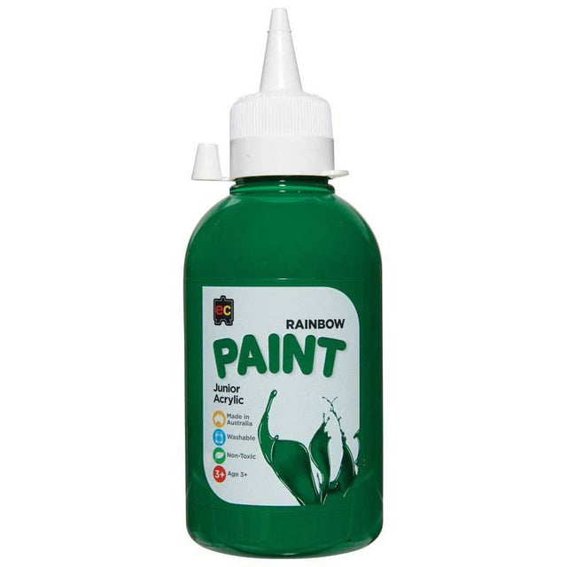 Bright green acrylic paint in a 250ml bottle, perfect for vibrant art projects on various surfaces.