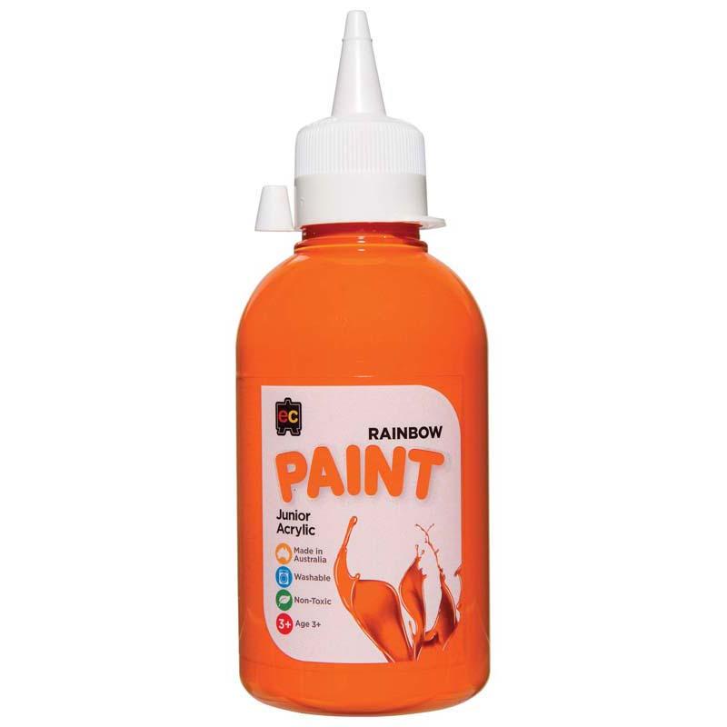 Bright orange EC Paint Rainbow Acrylic in 250ml, perfect for artists, crafts, and safe for kids. Fast-drying and eco-friendly.