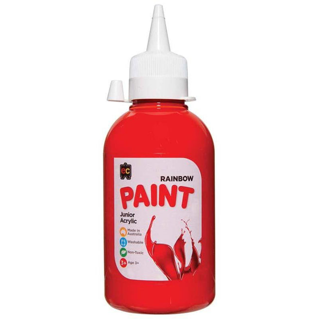 Vibrant EC Paint Rainbow Acrylic Brilliant Red 250ml in eco-friendly packaging, ideal for artists and crafters.