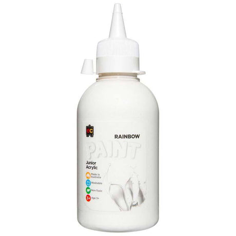 EC Paint Rainbow Acrylic White 250ml in an eco-friendly bottle, perfect for vibrant art projects and crafts for all ages.