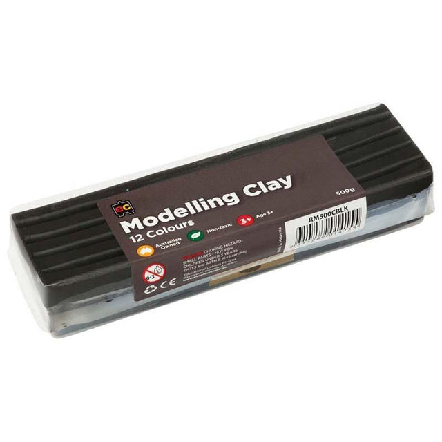 500g block of soft black EC Modelling Clay, perfect for artists and creative projects, washable and reusable for endless fun.