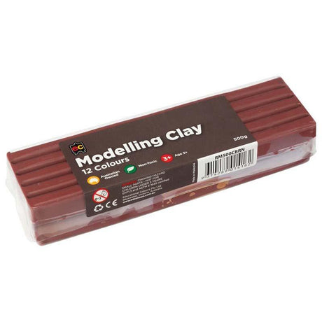 500gm block of brown EC Modelling Clay, non-toxic and reusable, perfect for artists and hobbyists of all ages.