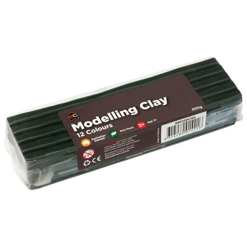 500g block of olive green EC Modelling Clay, versatile, non-toxic, ideal for artists and kids' creative projects.