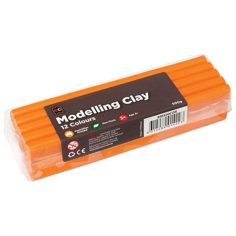 Vibrant orange EC Modelling Clay 500g, perfect for artists, non-toxic, smooth, and reusable for endless creative projects.