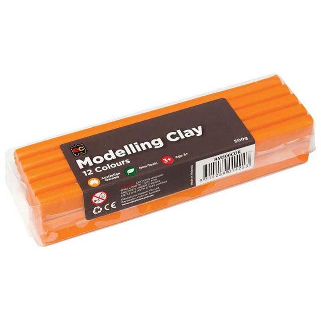 Vibrant orange EC Modelling Clay 500g, perfect for artists, non-toxic, smooth, and reusable for endless creative projects.