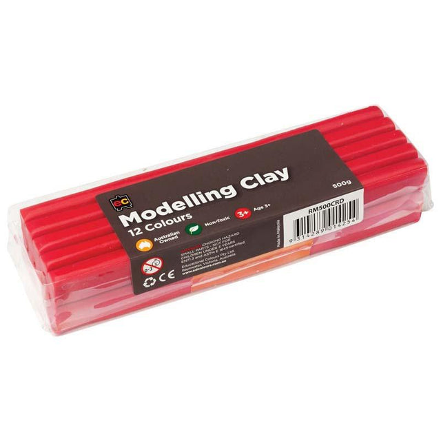 Vibrant red EC Modelling Clay 500gm, non-toxic, reusable, perfect for crafting and sculpting for all ages.