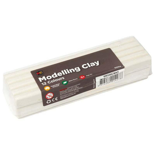 White EC Modelling Clay 500gm, soft, pliable, non-toxic, reusable, perfect for artists and creative projects.