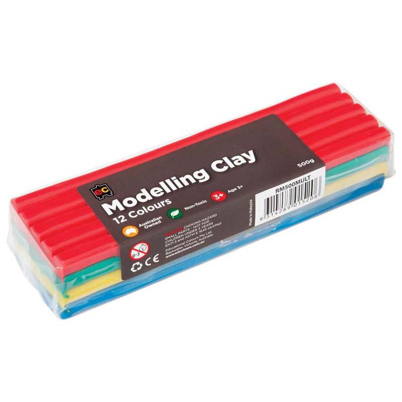 500g EC Modelling Clay in vibrant colors, perfect for endless creative projects, non-toxic and reusable for safe crafting.