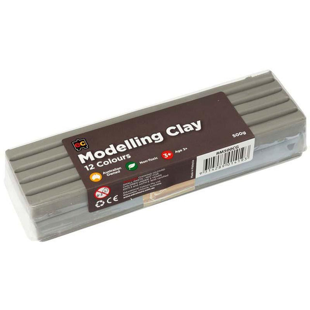 Premium 500g grey modelling clay, soft and pliable, perfect for artists of all ages, non-toxic and reusable.