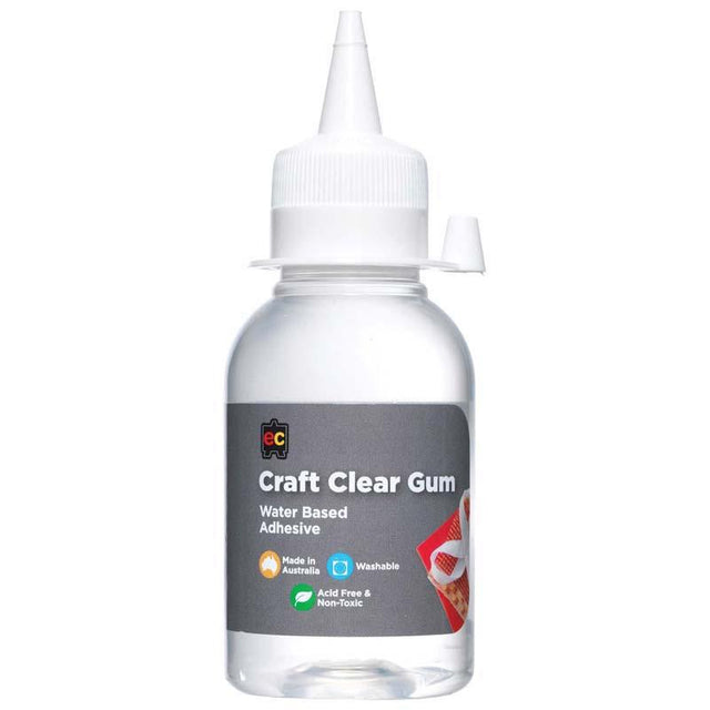 EC Craft Clear Gum 125ml bottle: fast-drying adhesive for paper, cardboard, and fabric projects, non-toxic and clear finish.