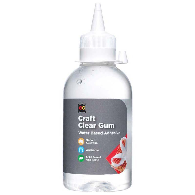 EC Craft Clear Gum 250ml bottle, a versatile, non-toxic adhesive for scrapbooking, model making, and fabric projects.