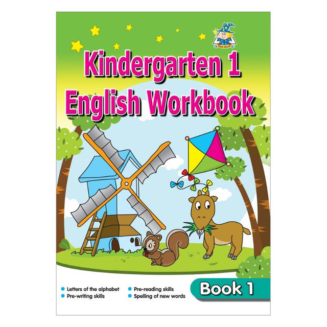 Greenhill Workbook 4-6 Yr English Book 1 for preschoolers, featuring colorful illustrations and interactive exercises for early literacy skills.