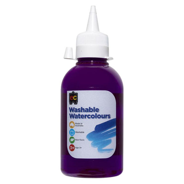 250ml bottle of vibrant magenta washable watercolours for kids and artists, perfect for mess-free creative projects.