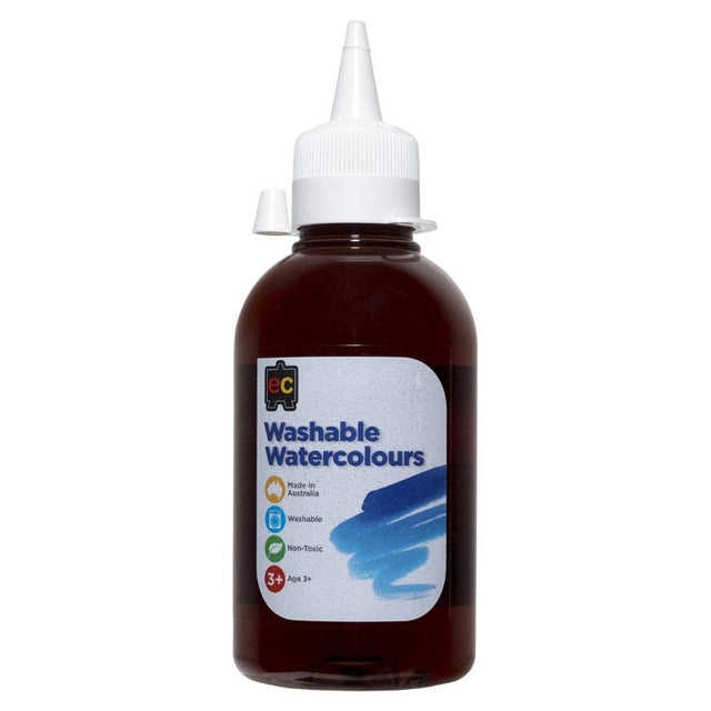 EC Paint Washable Watercolours 250ml Brown in a bottle, perfect for vibrant, easy-clean artistic projects for all ages.