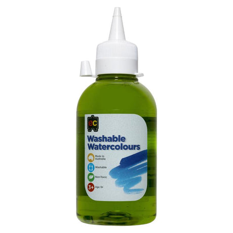 Vibrant 250ml Lime washable watercolors, perfect for artists, safe for kids, and ideal for various surfaces and projects.