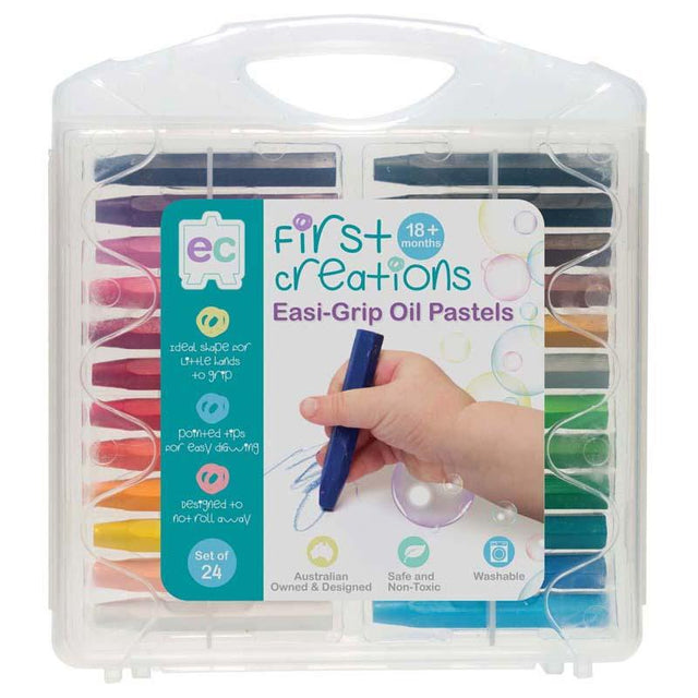 EC First Creations Easi-Grip Oil Pastels Set of 24 in vibrant colors, designed for kids with a hexagonal grip for easy use.