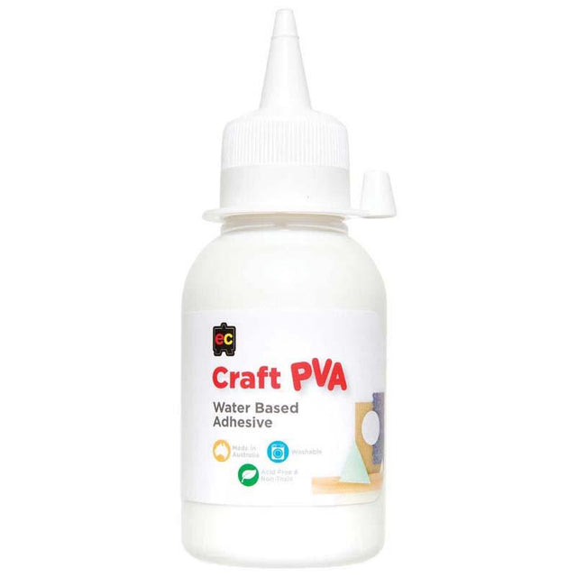 EC PVA Glue Craft Waterbased 250ml, non-toxic adhesive for paper, wood, and textiles, ideal for creative projects.