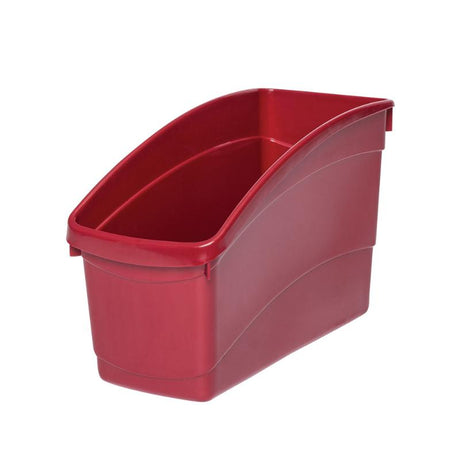 Elizabeth Richards Plastic Book and Storage Tub in vibrant ruby, designed for efficient book and document organization.