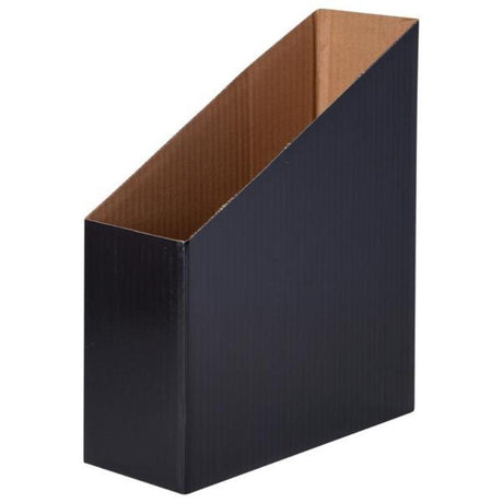 Pack of 5 sleek black magazine storage boxes for efficient organization in home, office, or classroom settings.