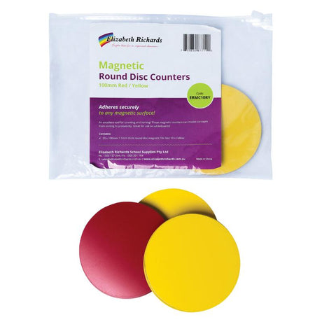 Large magnetic counters in vibrant yellow and red, ideal for interactive math learning and educational activities.