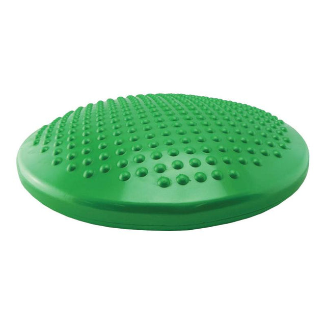 Bright green inflatable Wriggle Cushion for active sitting, promoting focus and core engagement for kids.