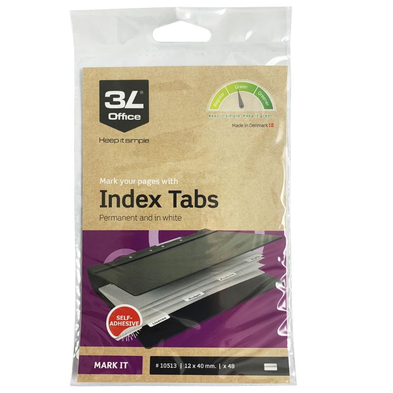 3L Index Tab 40mm White 48 Pack