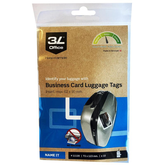 Set of 4 transparent 3L luggage tags, 40x165mm, with nylon cords for easy identification and protection against wear.