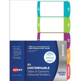 Avery Customisable Table Of Contents A4 Quarterly 5 Tabs Coloured